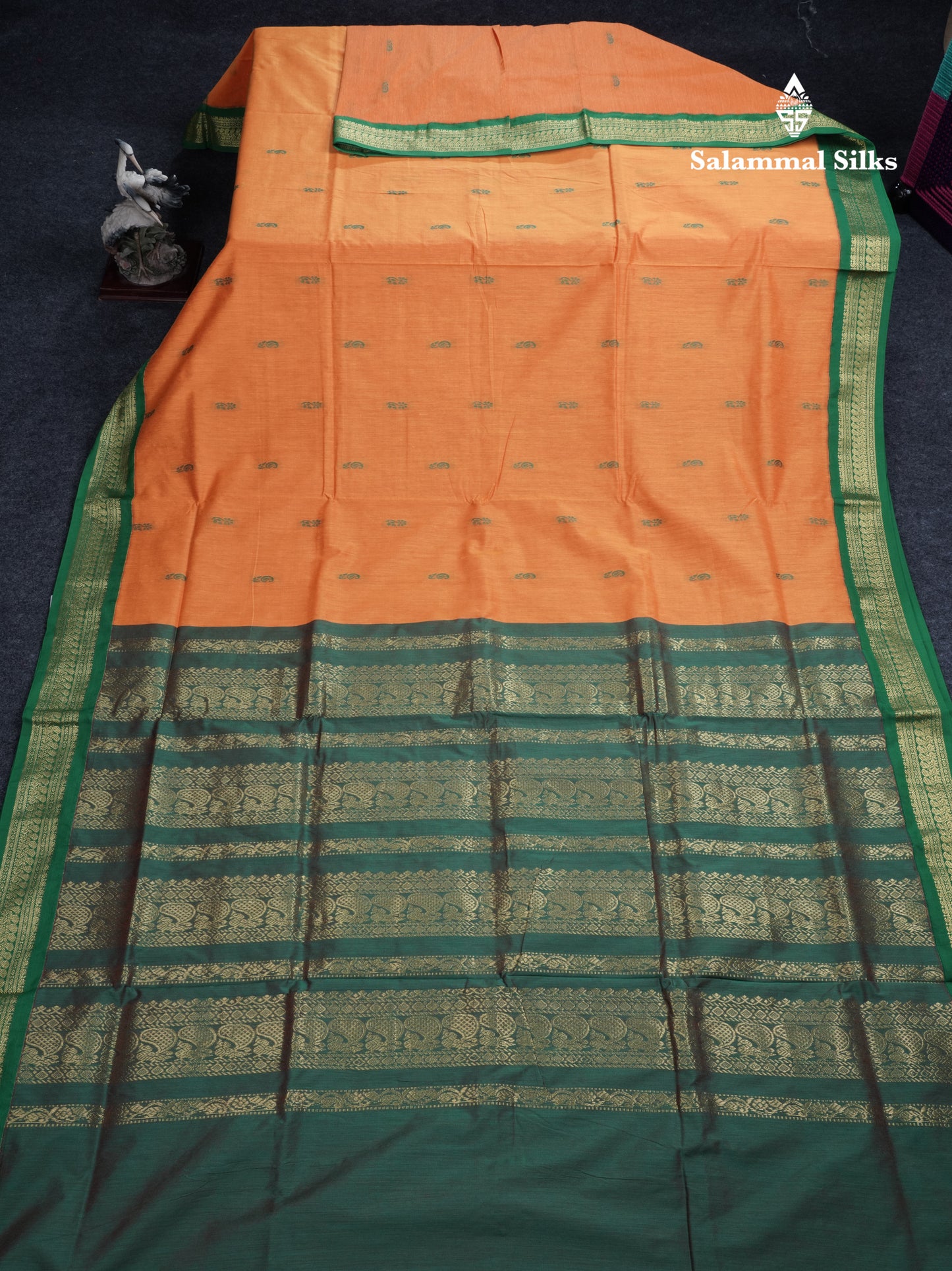 Mango Yellow Kalyani Cotton Saree With Contrast Green Border