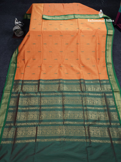 Mango Yellow Kalyani Cotton Saree With Contrast Green Border