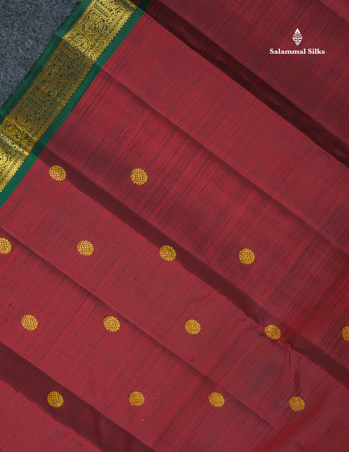 Pure Kanjivaram Silk Saree - Dark Maroon Colour Body Zari Butta With Bottle Green Small Border