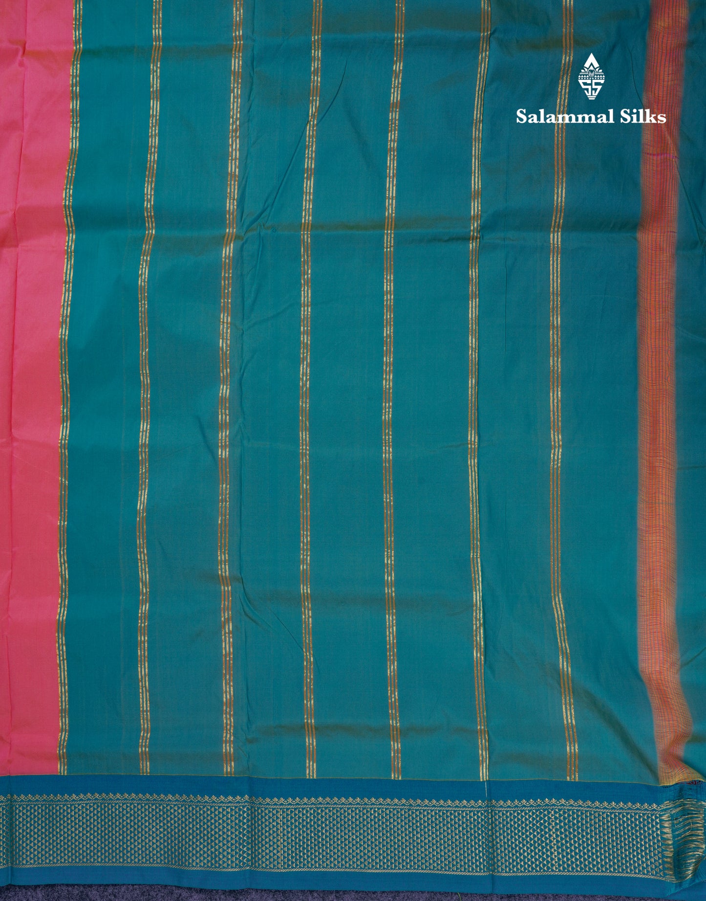 9.5 Yards Semi Silk Saree Dual Tone Pink With Contrast Sapphire Green Traditional Border