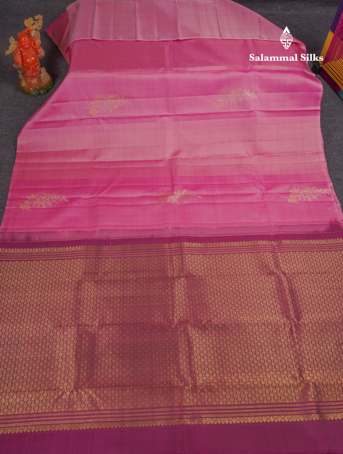 Beautiful Baby Pink Fancy Pure Kanjivaram Silk Saree With Contrast Magenta Blouse
