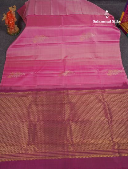 Beautiful Baby Pink Fancy Pure Kanjivaram Silk Saree With Contrast Magenta Blouse