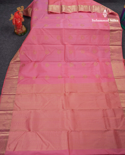 Beautiful Dual Tone Pink Pure Kanjivaram Silk Saree With Traditional Border