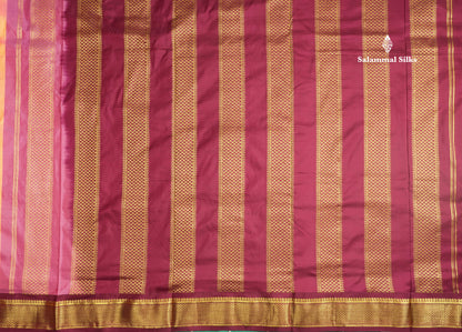 Kanjivaram Beautiful Peach 9Yards Pure Silk Saree With (3.6inch) Magenta Border