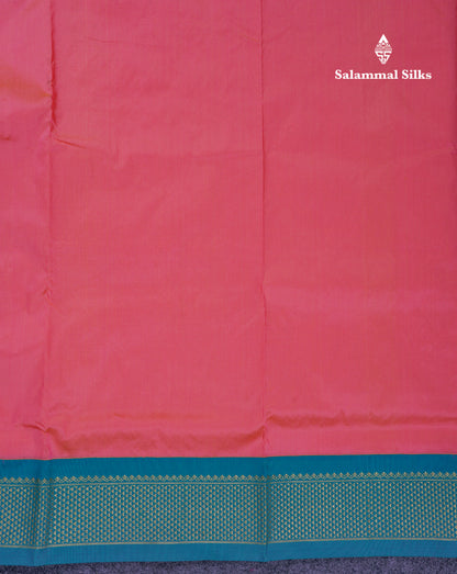 9.5 Yards Semi Silk Saree Dual Tone Pink With Contrast Sapphire Green Traditional Border