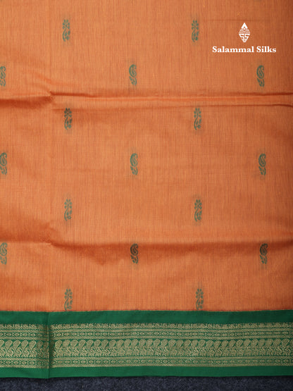 Mango Yellow Kalyani Cotton Saree With Contrast Green Border