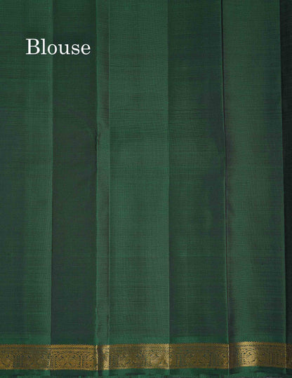 Pure Kanjivaram Silk Saree - Dark Maroon Colour Body Zari Butta With Bottle Green Small Border