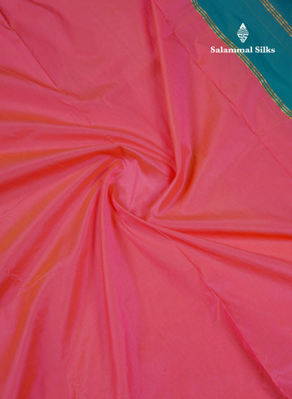 9.5 Yards Semi Silk Saree Dual Tone Pink With Contrast Sapphire Green Traditional Border