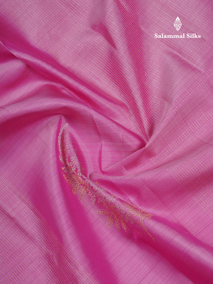 Beautiful Baby Pink Fancy Pure Kanjivaram Silk Saree With Contrast Magenta Blouse