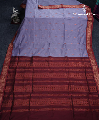 Light Lavender Kalyani Cotton Saree With Contrast Maroon Border