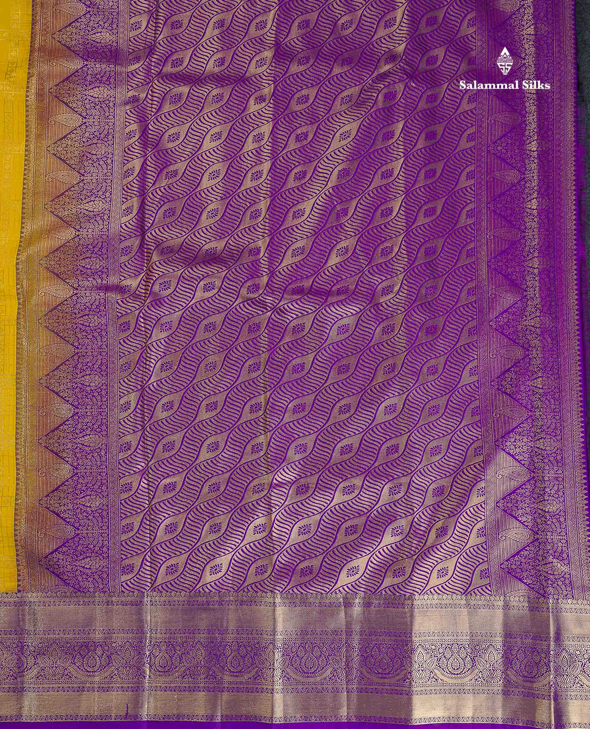 Bridal Semi Silk Saree - Yellow Colour Body With Purple Evening Morning Border
