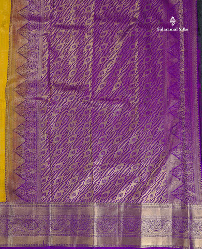 Bridal Semi Silk Saree - Yellow Colour Body With Purple Evening Morning Border