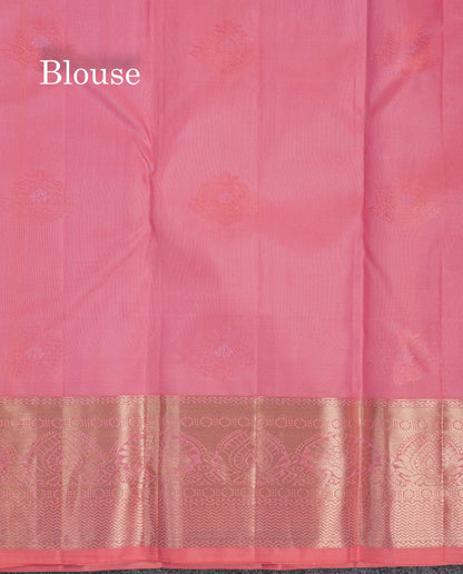 Beautiful Dual Tone Pink Pure Kanjivaram Silk Saree With Traditional Border