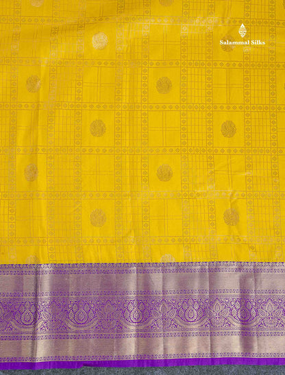 Bridal Semi Silk Saree - Yellow Colour Body With Purple Evening Morning Border