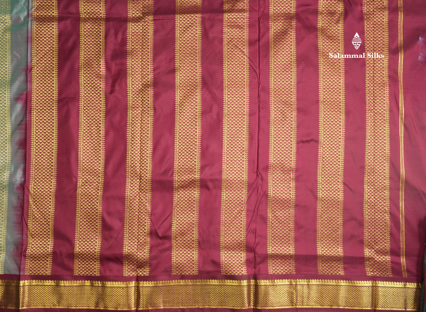 Beautiful Sea Green 9Yards Pure Silk Saree With (3.6inch) Magenta Border