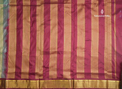 Beautiful Sea Green 9Yards Pure Silk Saree With (3.6inch) Magenta Border