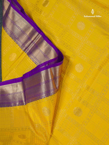Bridal Semi Silk Saree - Yellow Colour Body With Purple Evening Morning Border