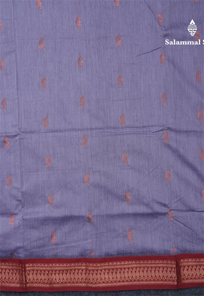 Light Lavender Kalyani Cotton Saree With Contrast Maroon Border