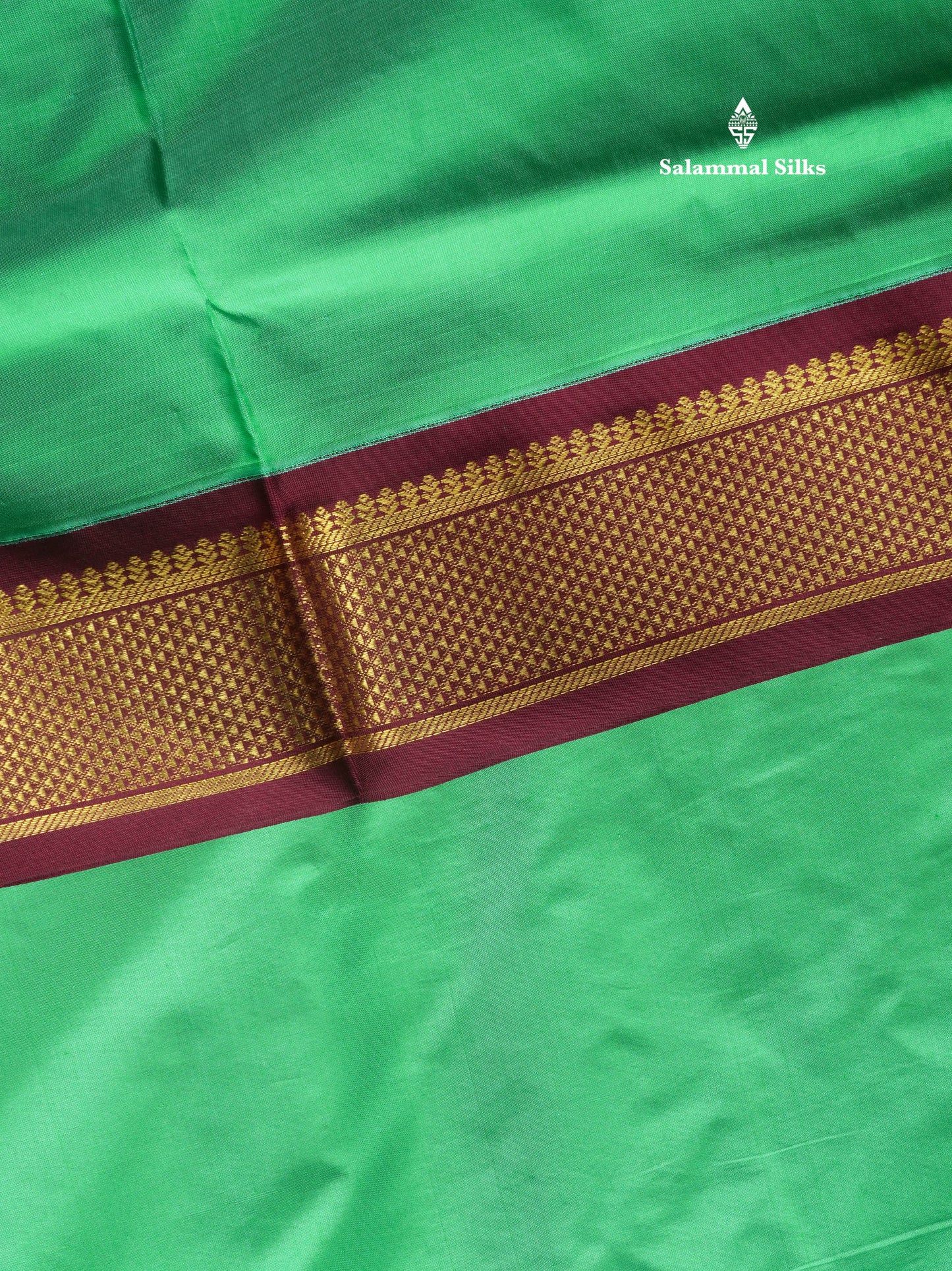 Beautiful Sea Green 9Yards Pure Silk Saree With (3.6inch) Magenta Border