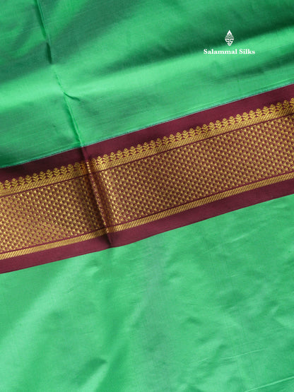 Beautiful Sea Green 9Yards Pure Silk Saree With (3.6inch) Magenta Border