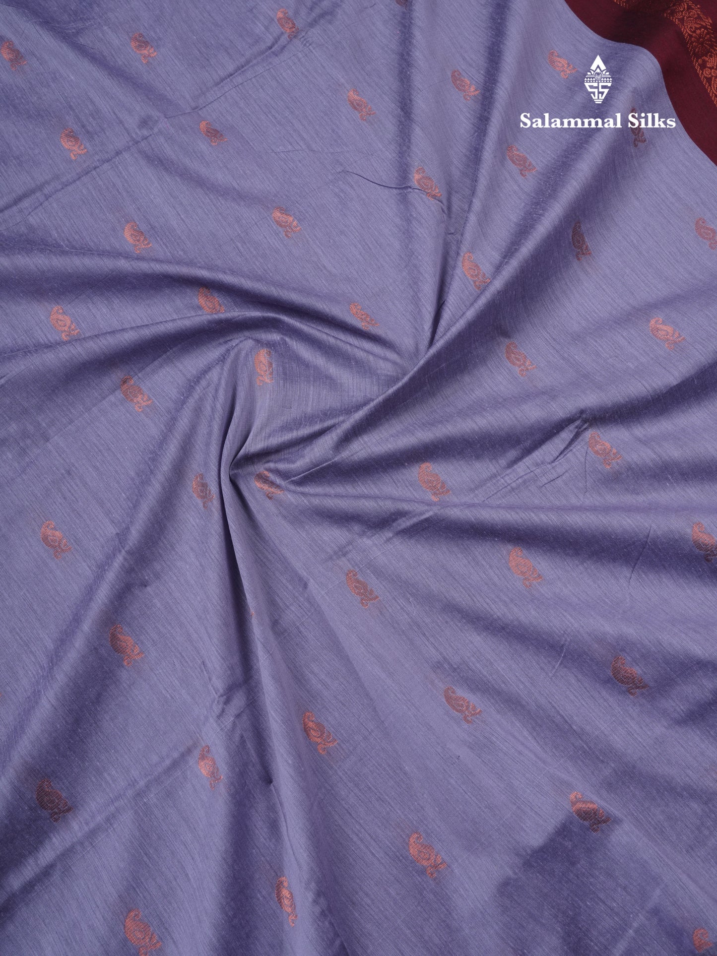 Light Lavender Kalyani Cotton Saree With Contrast Maroon Border