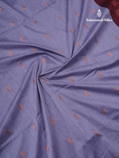 Light Lavender Kalyani Cotton Saree With Contrast Maroon Border