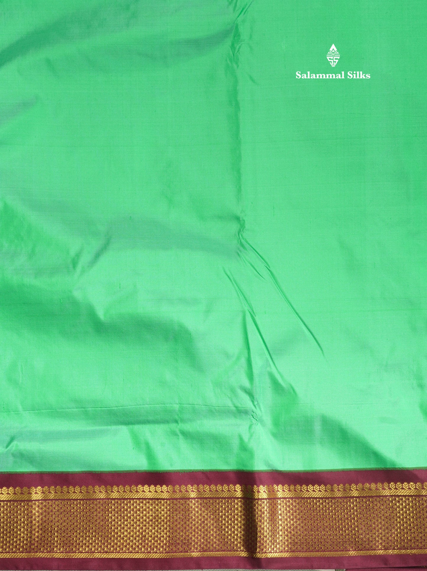Beautiful Sea Green 9Yards Pure Silk Saree With (3.6inch) Magenta Border