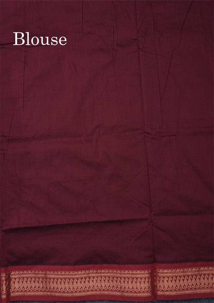 Light Lavender Kalyani Cotton Saree With Contrast Maroon Border