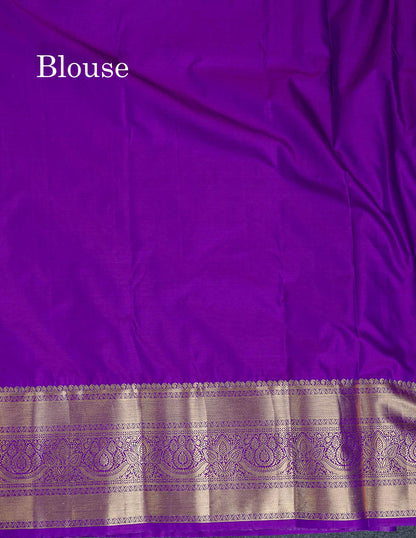 Bridal Semi Silk Saree - Yellow Colour Body With Purple Evening Morning Border