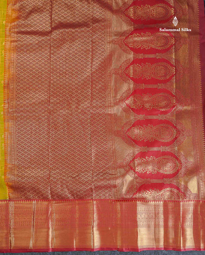 Bridal Semi Silk Saree - Manthulir Yellow Colour Body With Maroon Evening Morning Border