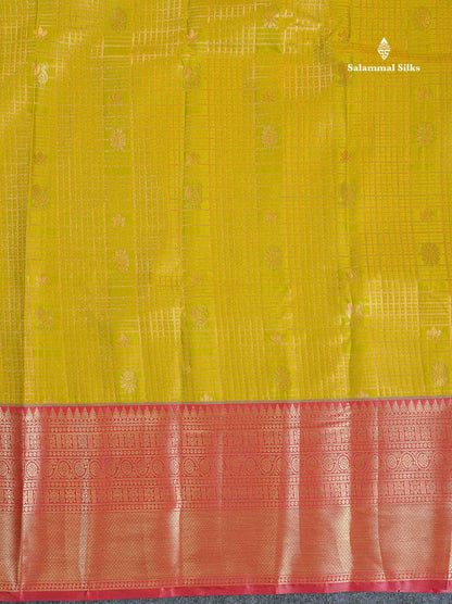 Bridal Semi Silk Saree - Manthulir Yellow Colour Body With Maroon Evening Morning Border