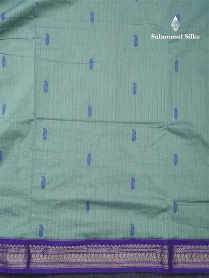 Dual Tone Green Kalyani Cotton Saree With Contrast Violet Border
