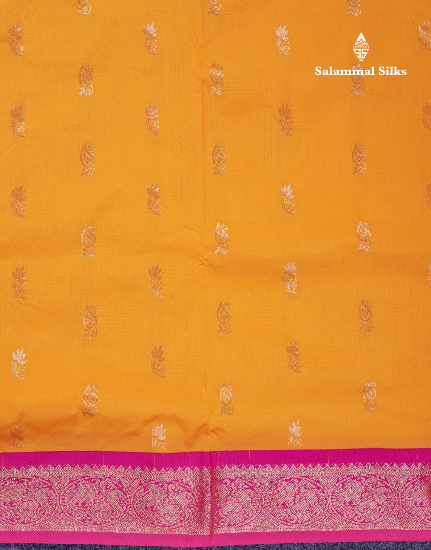 9.5 Yards Semi Silk Saree Mango Yellow With Contrast Pink Traditional Border