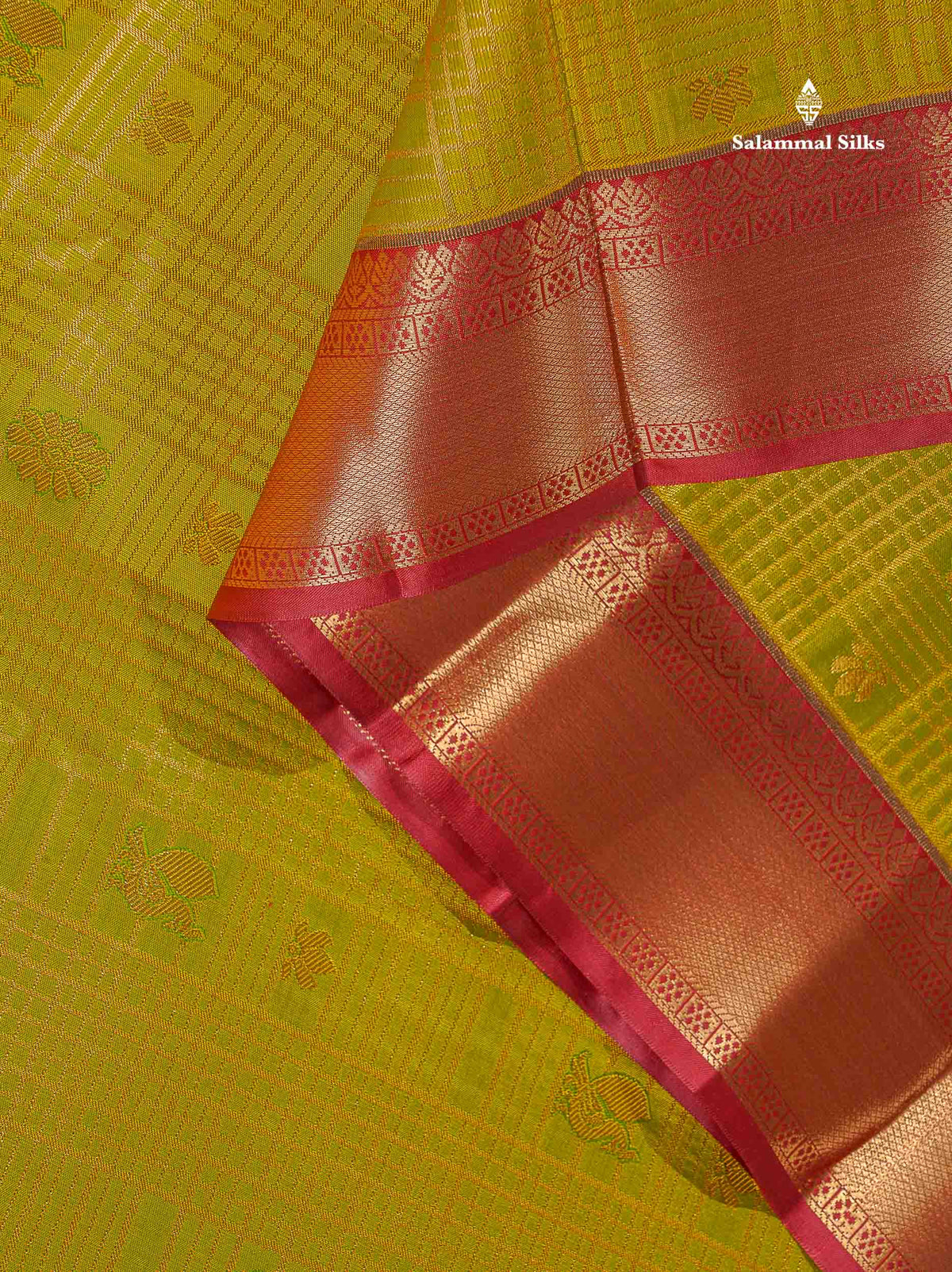 Bridal Semi Silk Saree - Manthulir Yellow Colour Body With Maroon Evening Morning Border