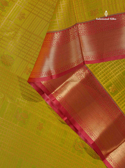 Bridal Semi Silk Saree - Manthulir Yellow Colour Body With Maroon Evening Morning Border