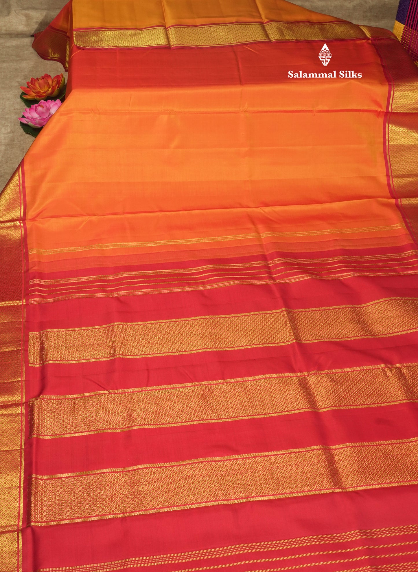 Korvai Beautiful Mango Yellow 10 Yards Pure Silk Saree With (5inch) Maroon Border