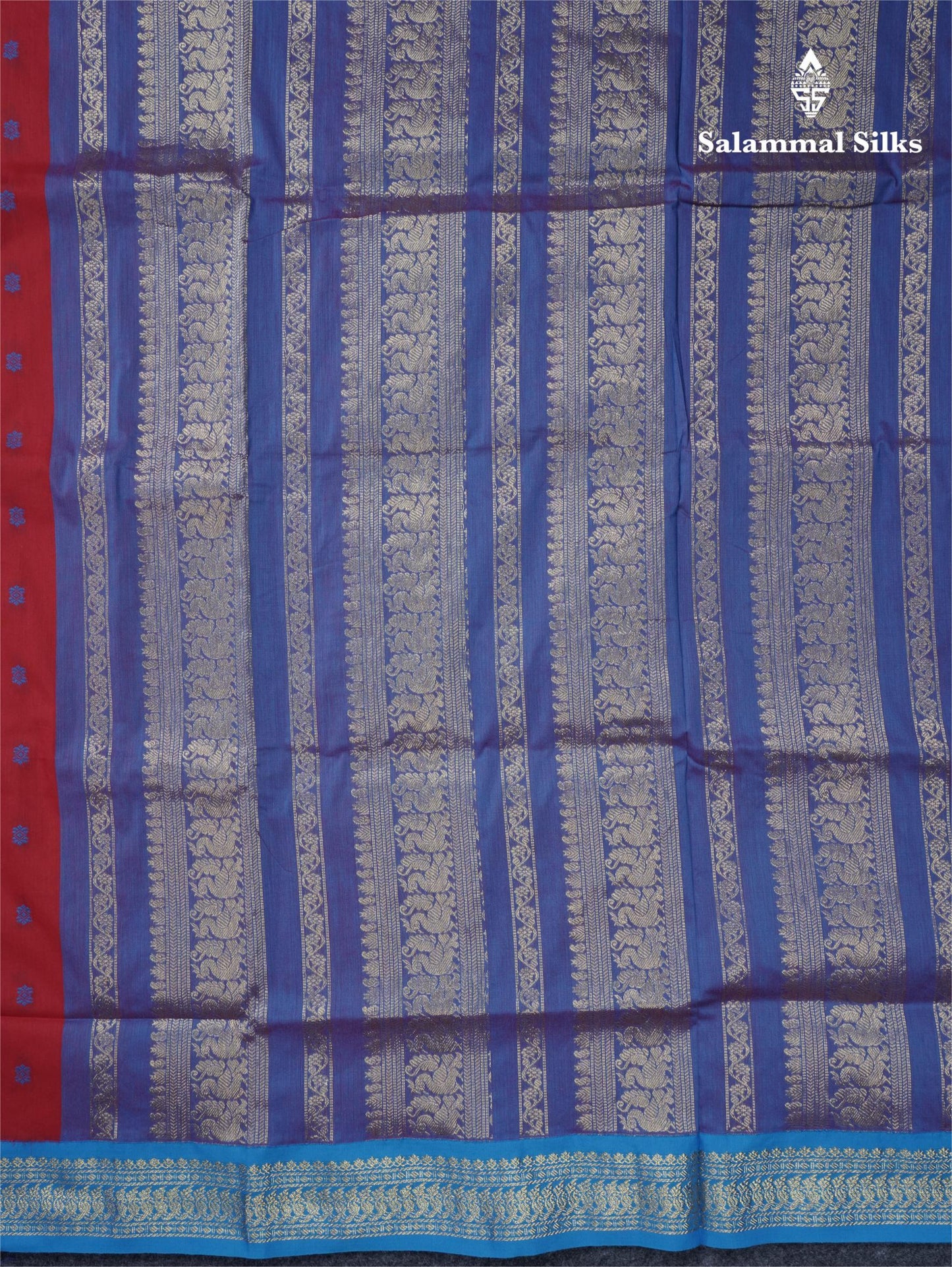 Chilly Red Kalyani Cotton Saree With Contrast Blue Border