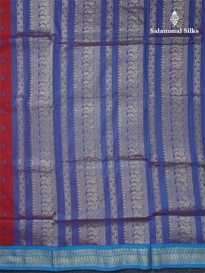 Chilly Red Kalyani Cotton Saree With Contrast Blue Border