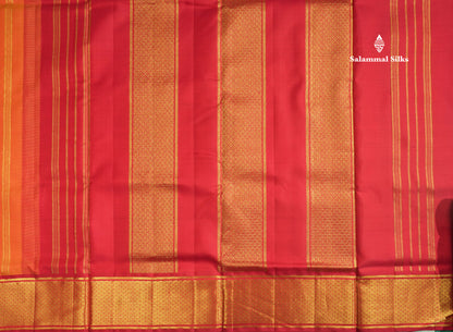 Korvai Beautiful Mango Yellow 10 Yards Pure Silk Saree With (5inch) Maroon Border