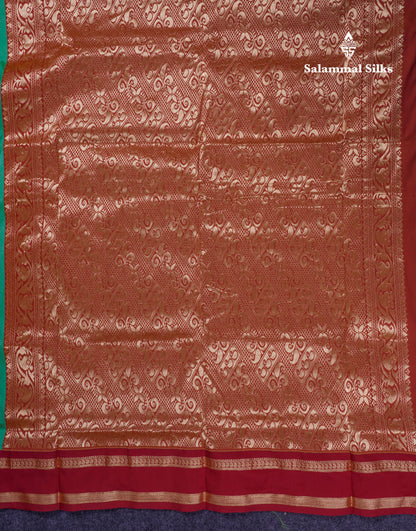 9.5 Yards Semi Silk Saree Rexona Green With Contrast Maroon Traditional Rettapet Border