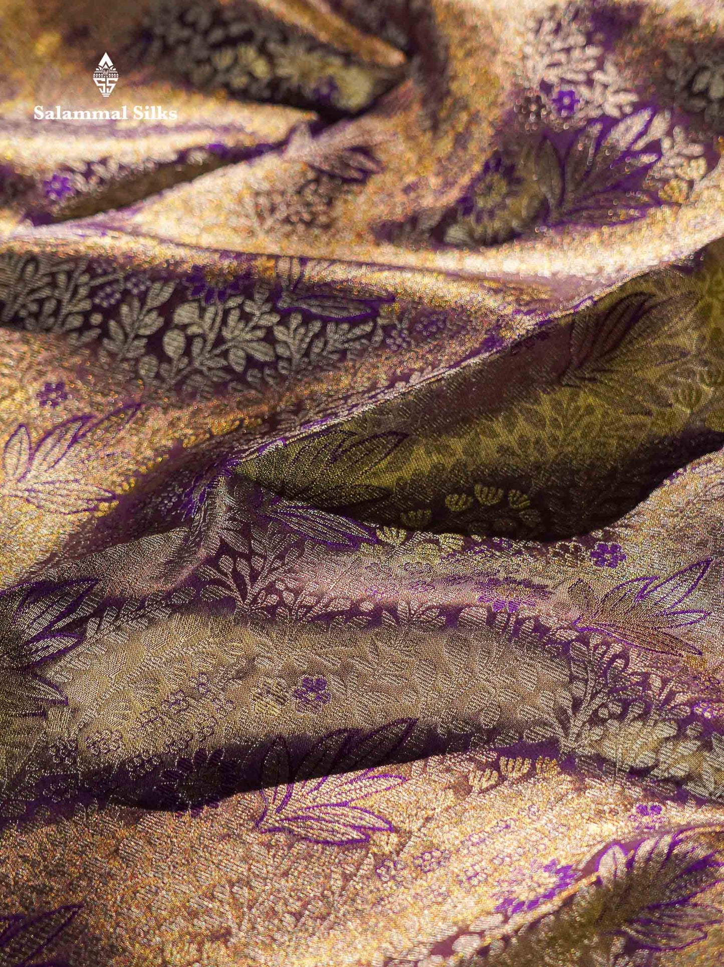 Violet Tissue Bridal Pure Kanjivaram Silk Saree With Contrast Dark Purple Traditional Border