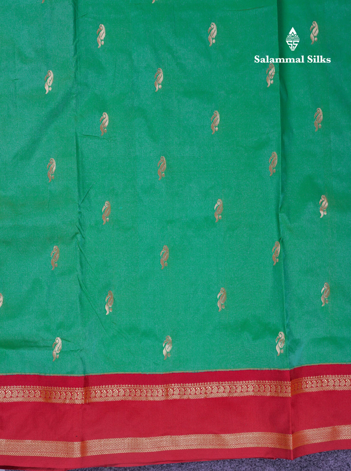 9.5 Yards Semi Silk Saree Rexona Green With Contrast Maroon Traditional Rettapet Border