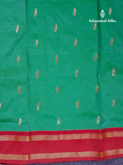 9.5 Yards Semi Silk Saree Rexona Green With Contrast Maroon Traditional Rettapet Border