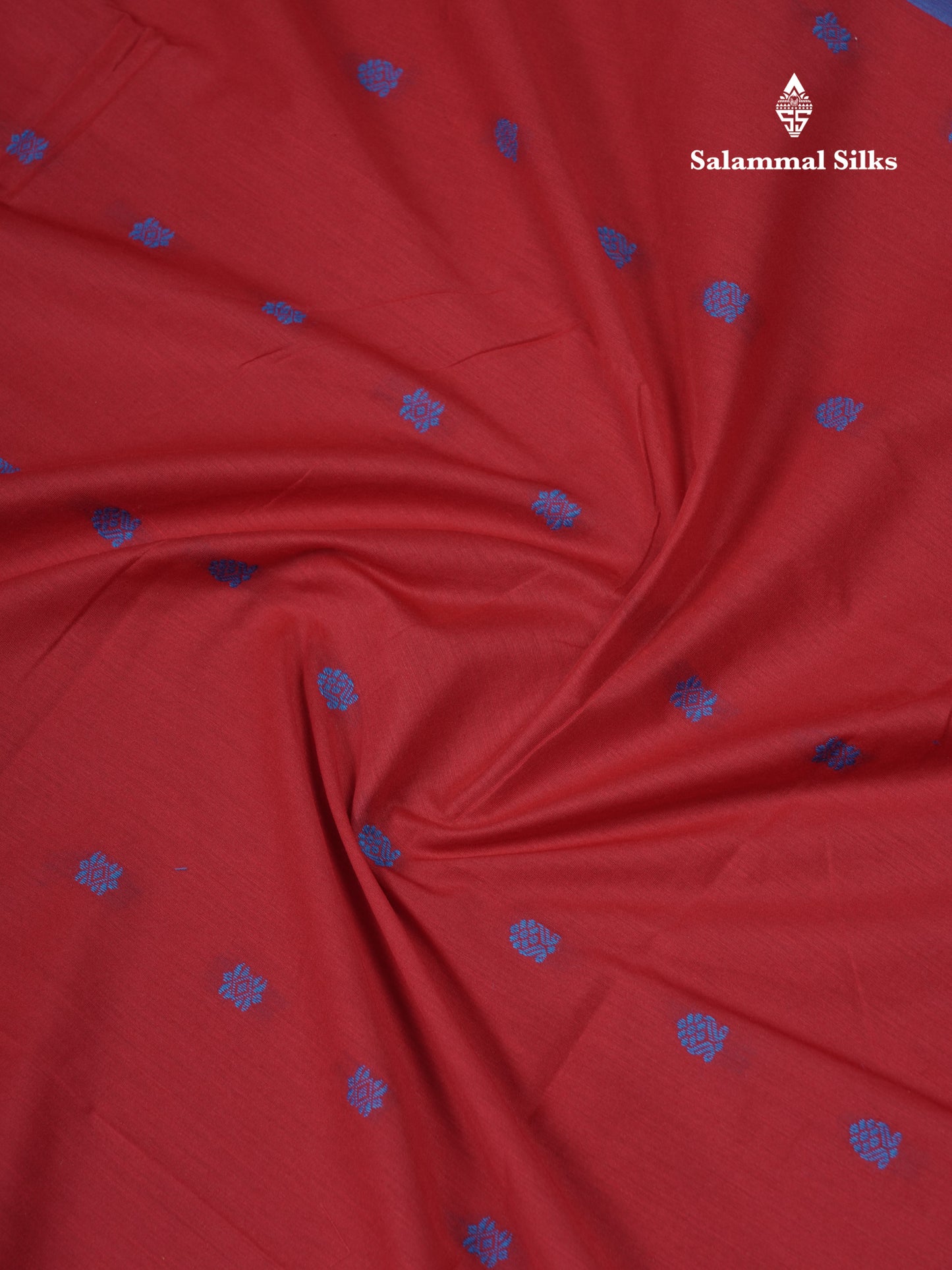Chilly Red Kalyani Cotton Saree With Contrast Blue Border