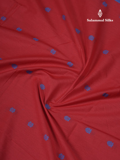 Chilly Red Kalyani Cotton Saree With Contrast Blue Border