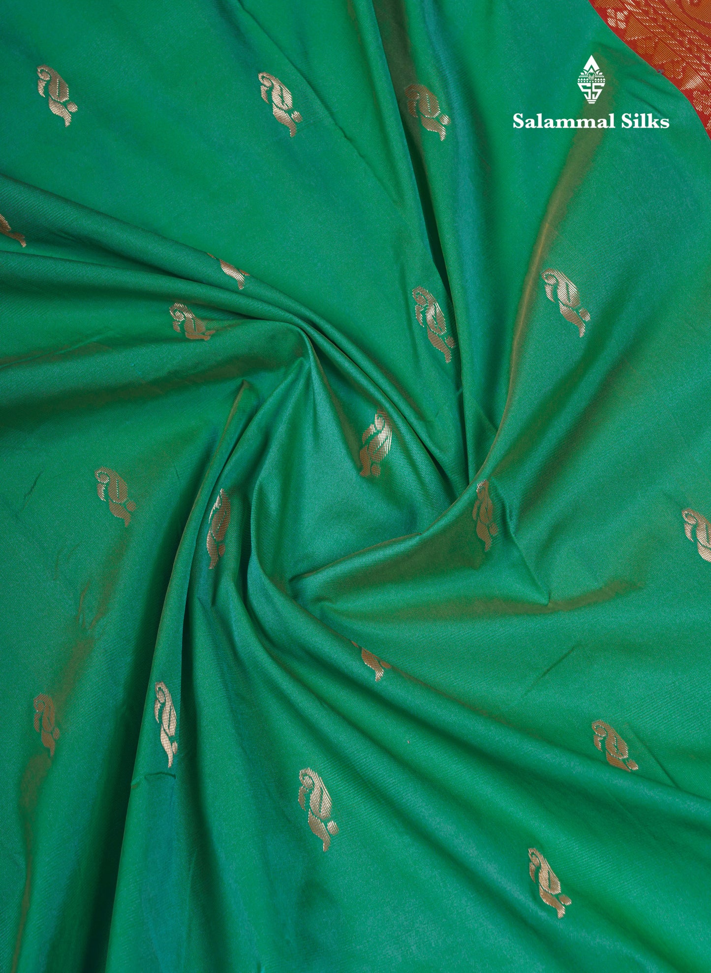 9.5 Yards Semi Silk Saree Rexona Green With Contrast Maroon Traditional Rettapet Border