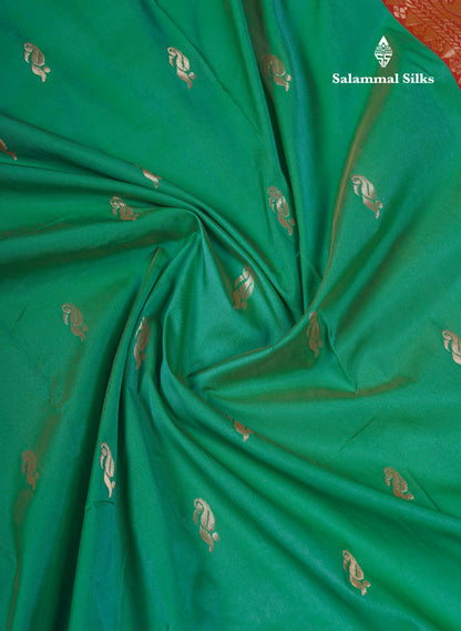 9.5 Yards Semi Silk Saree Rexona Green With Contrast Maroon Traditional Rettapet Border