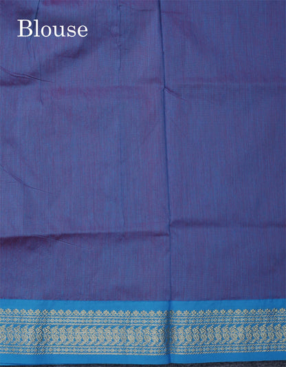 Chilly Red Kalyani Cotton Saree With Contrast Blue Border