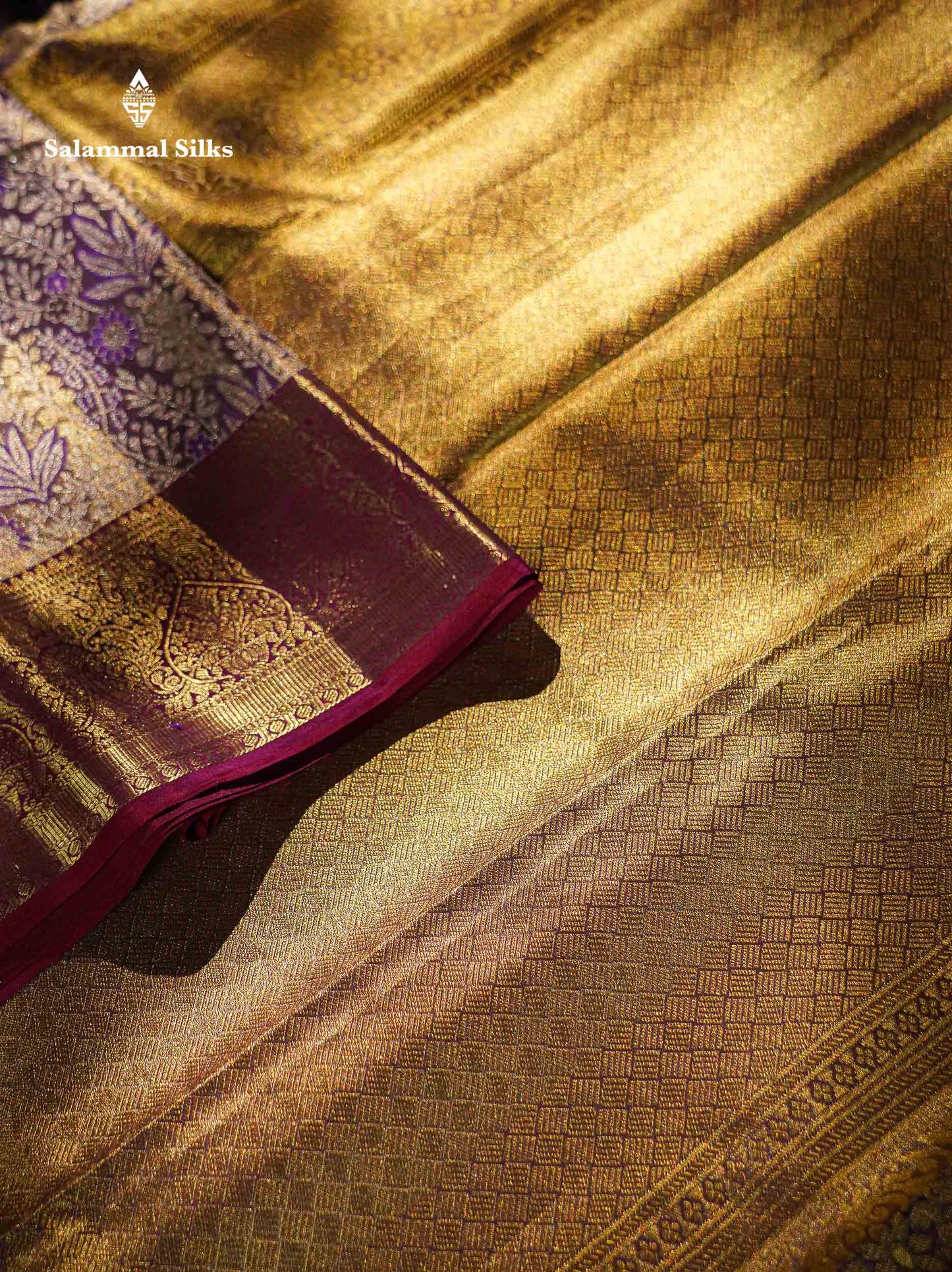 Violet Tissue Bridal Pure Kanjivaram Silk Saree With Contrast Dark Purple Traditional Border