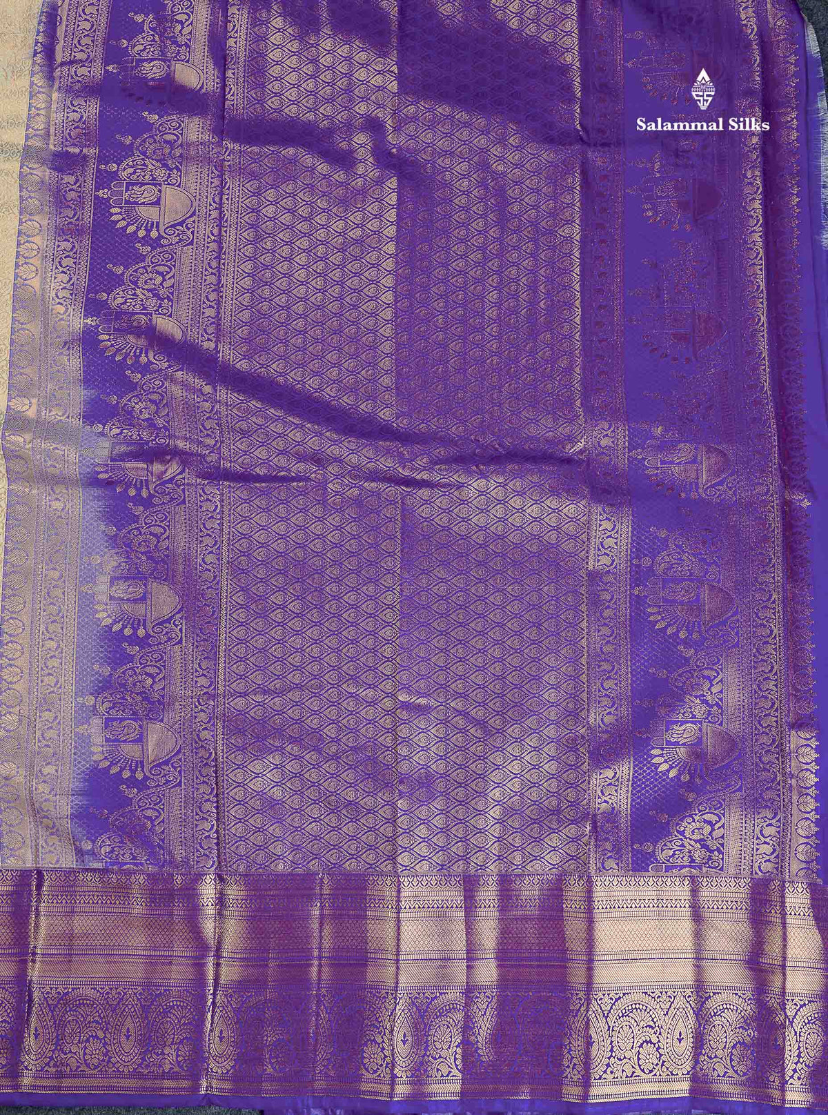 Bridal Semi Silk Saree - Cream Colour Body With Contrast Violet Evening Morning Border